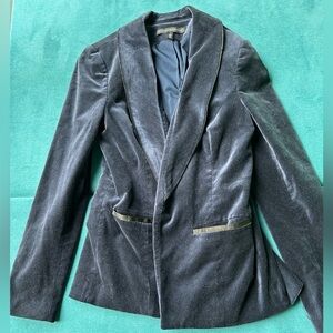 White House Black Market Blue Velvet Blazer with Black Trim- Size 8